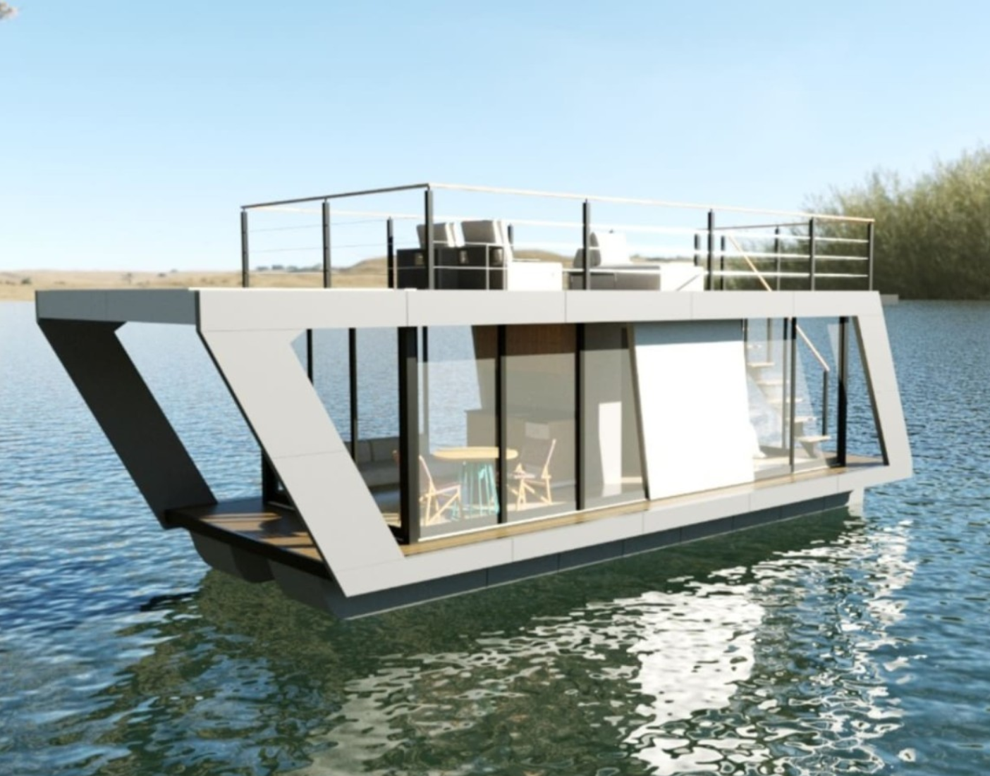 Vista externa da Float Yachts F10 sobre a água