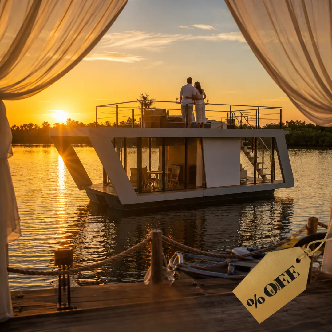 Float Yachts F10 ao pôr do sol